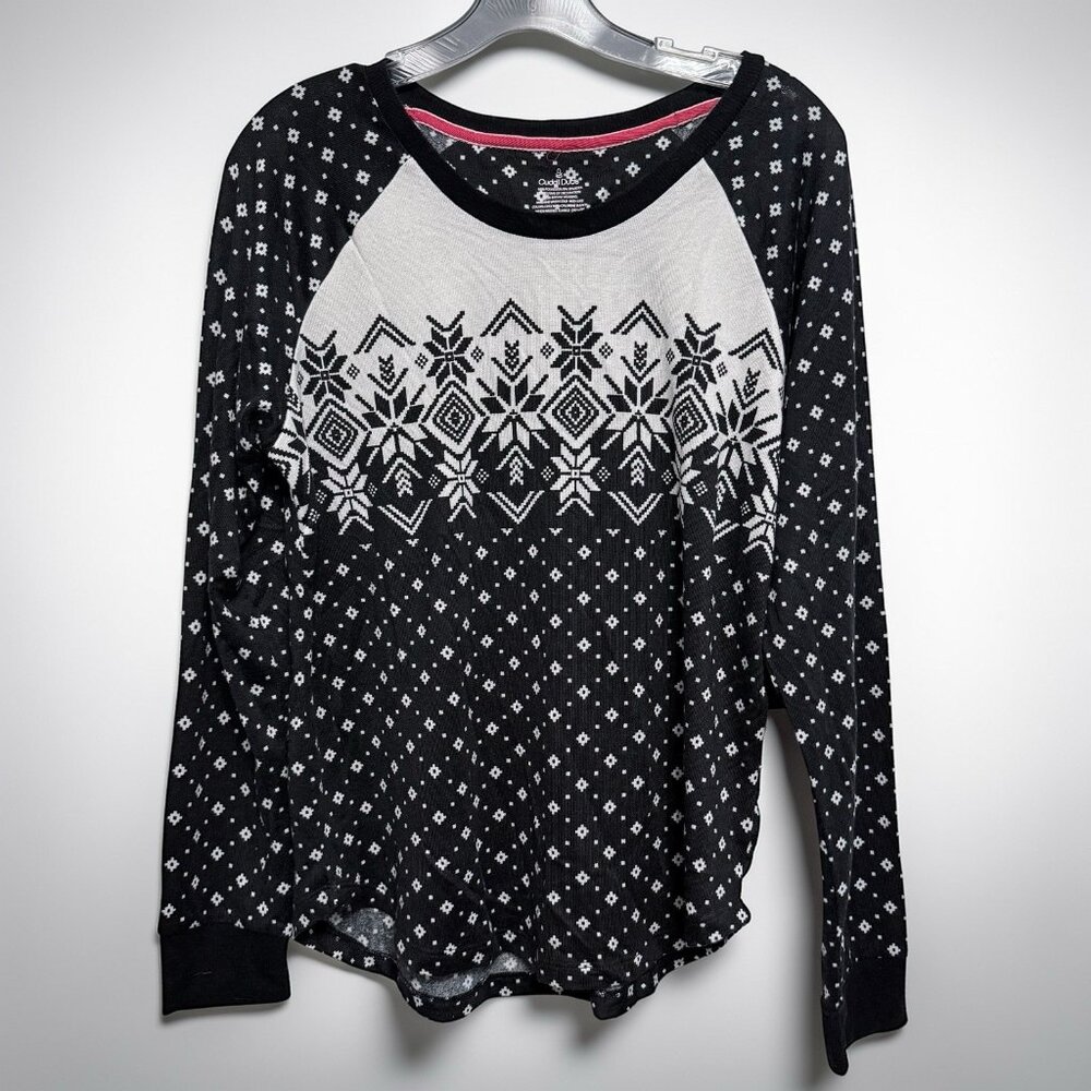 NWT Cuddle Duds Black Snowflake Fair Isle Long Sleeve Sweater Lounge Top Size M